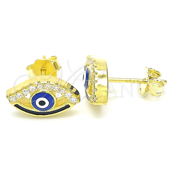 Arete Dormilona 02.336.0166.2 Plata Rodinada, Diseño de Ojo Griego, con Micro Pave Blanca, Esmaltado Azul, Tono Dorado