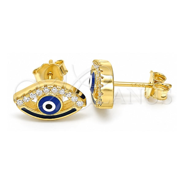 Arete Dormilona 02.336.0166.2 Plata Rodinada, Diseño de Ojo Griego, con Micro Pave Blanca, Esmaltado Azul, Tono Dorado