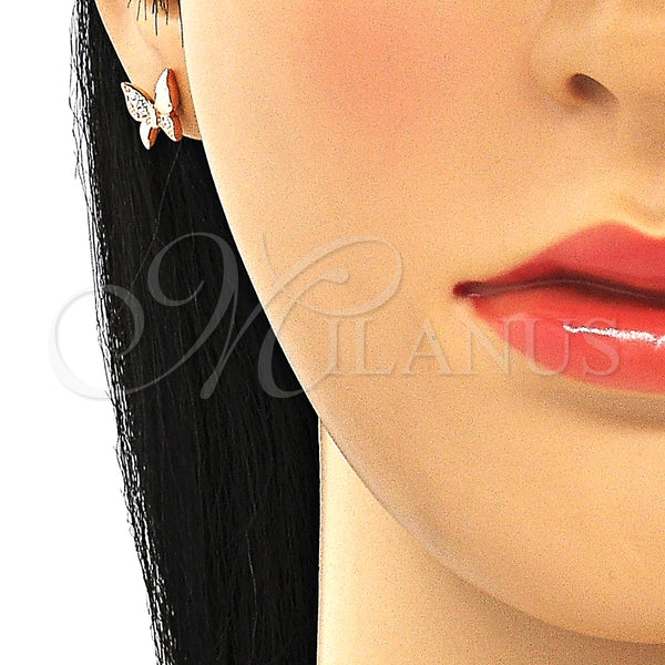 Arete Dormilona 02.336.0067.1 Plata Rodinada, Diseño de Mariposa, con Micro Pave Blanca, Pulido, Tono Rosado