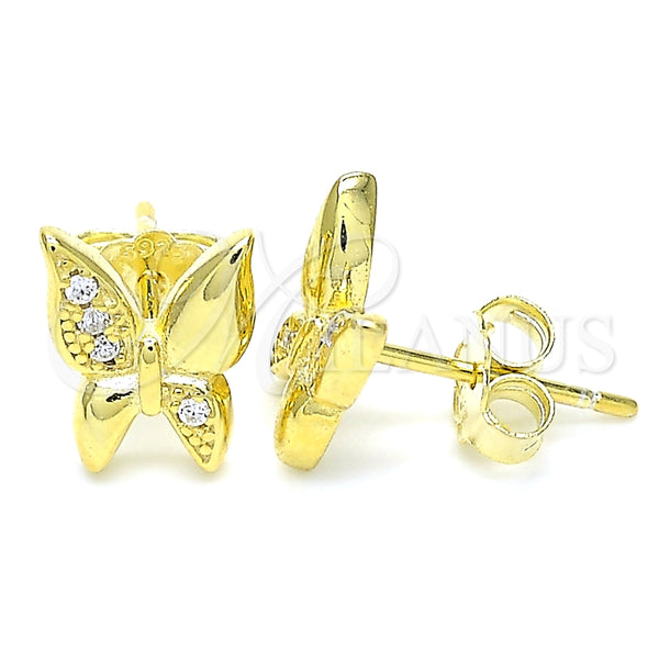 Arete Dormilona 02.336.0067.2 Plata Rodinada, Diseño de Mariposa, con Micro Pave Blanca, Pulido, Tono Dorado