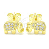 Arete Dormilona 02.336.0167.2 Plata Rodinada, Diseño de Elefante, con Micro Pave Blanca, Pulido, Tono Dorado