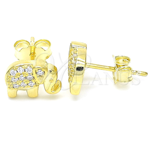 Arete Dormilona 02.336.0167.2 Plata Rodinada, Diseño de Elefante, con Micro Pave Blanca, Pulido, Tono Dorado