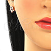 Arete Dormilona 02.336.0170.1 Plata Rodinada, Diseño de Mano de Dios y Ojo Griego, con Micro Pave Blanca, Esmaltado Azul, Tono Rosado