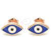 Arete Dormilona 02.336.0055.1 Plata Rodinada, Diseño de Ojo Griego, Esmaltado Azul, Tono Rosado