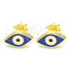 Arete Dormilona 02.336.0055.2 Plata Rodinada, Diseño de Ojo Griego, Esmaltado Azul, Tono Dorado