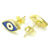 Arete Dormilona 02.336.0055.2 Plata Rodinada, Diseño de Ojo Griego, Esmaltado Azul, Tono Dorado