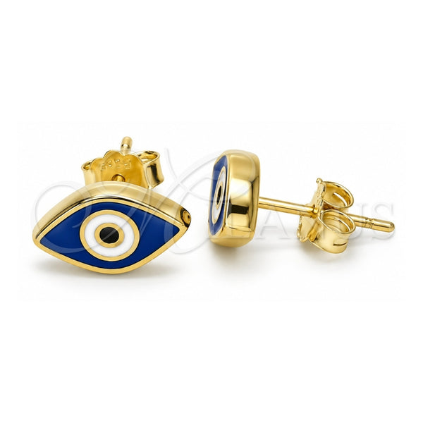 Arete Dormilona 02.336.0055.2 Plata Rodinada, Diseño de Ojo Griego, Esmaltado Azul, Tono Dorado