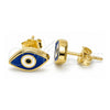 Arete Dormilona 02.336.0055.2 Plata Rodinada, Diseño de Ojo Griego, Esmaltado Azul, Tono Dorado