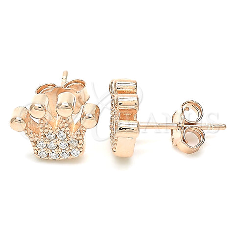 Arete Dormilona 02.336.0173.1 Plata Rodinada, Diseño de Corona, con Blanca Zirconia Cubica, Pulido, Tono Rosado