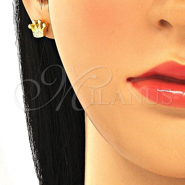 Arete Dormilona 02.336.0173.2 Plata Rodinada, Diseño de Corona, con Zirconia Cubica Blanca, Pulido, Tono Dorado