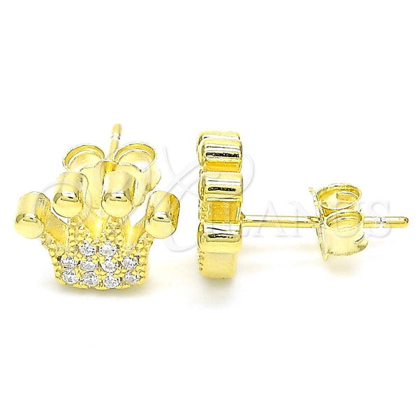 Arete Dormilona 02.336.0173.2 Plata Rodinada, Diseño de Corona, con Zirconia Cubica Blanca, Pulido, Tono Dorado