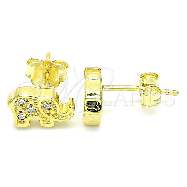 Arete Dormilona 02.336.0081.2 Plata Rodinada, Diseño de Elefante, con Zirconia Cubica Blanca, Pulido, Tono Dorado