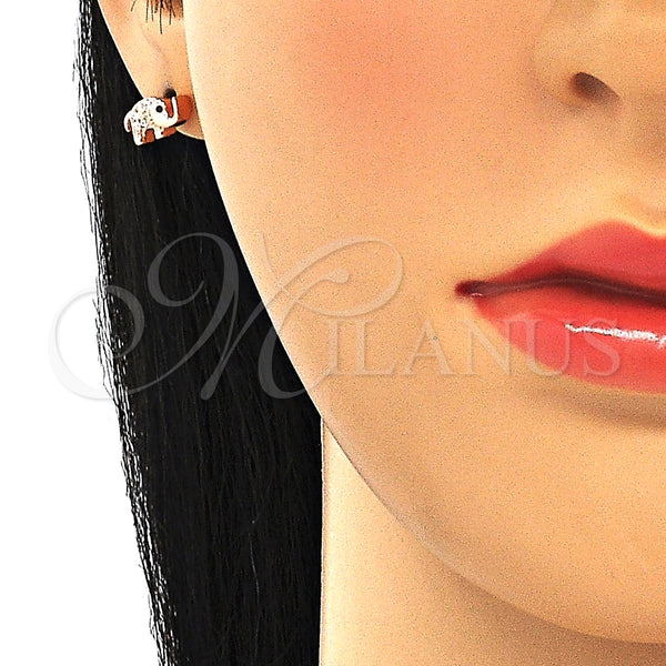 Arete Dormilona 02.336.0066.1 Plata Rodinada, Diseño de Elefante, con Zirconia Cubica Negro y Cristal Blanca, Pulido, Tono Rosado