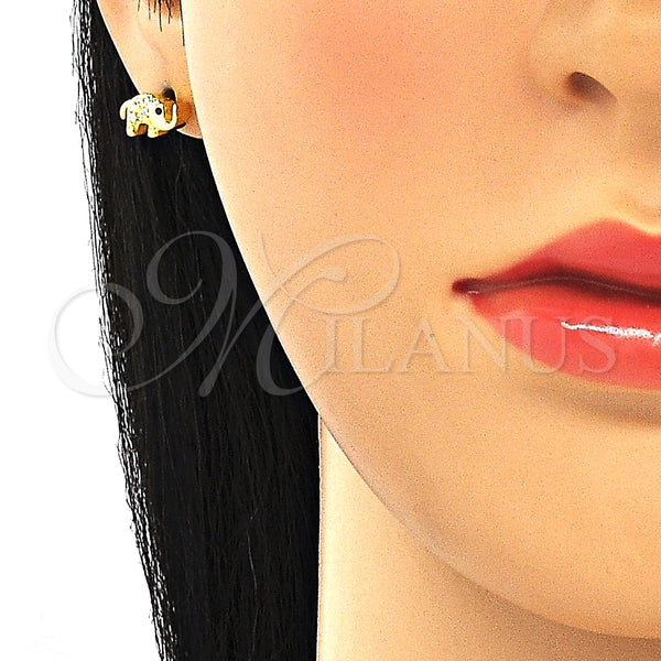 Arete Dormilona 02.336.0066.2 Plata Rodinada, Diseño de Elefante, con Zirconia Cubica Negro y Cristal Blanca, Pulido, Tono Dorado