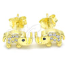 Arete Dormilona 02.336.0066.2 Plata Rodinada, Diseño de Elefante, con Zirconia Cubica Negro y Cristal Blanca, Pulido, Tono Dorado