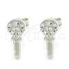 Arete Dormilona 02.336.0175 Plata Rodinada, Diseño de Llave y Corazón, con Zirconia Cubica Blanca, Pulido, Rodinado