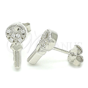Arete Dormilona 02.336.0175 Plata Rodinada, Diseño de Llave y Corazón, con Zirconia Cubica Blanca, Pulido, Rodinado