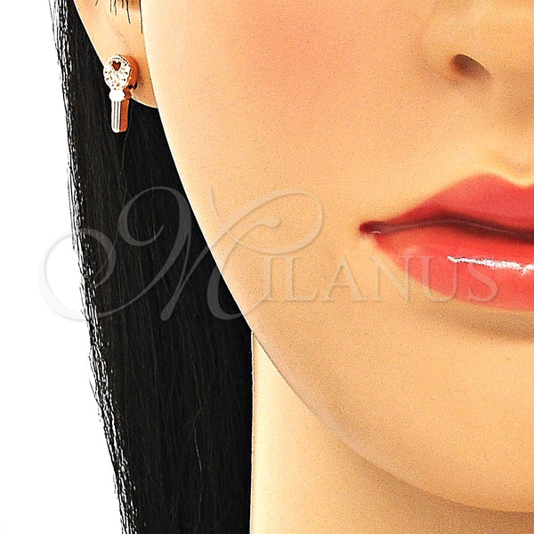 Arete Dormilona 02.336.0175.1 Plata Rodinada, Diseño de Llave y Corazón, con Zirconia Cubica Blanca, Pulido, Tono Rosado