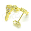 Arete Dormilona 02.336.0175.2 Plata Rodinada, Diseño de Llave y Corazón, con Zirconia Cubica Blanca, Pulido, Tono Dorado