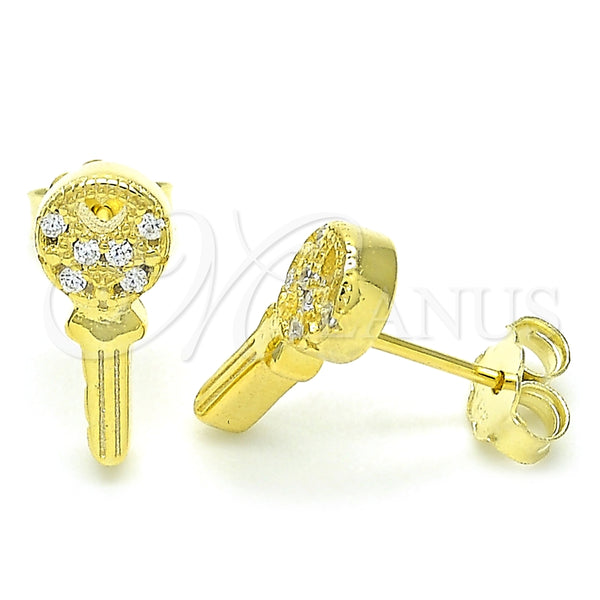 Arete Dormilona 02.336.0175.2 Plata Rodinada, Diseño de Llave y Corazón, con Zirconia Cubica Blanca, Pulido, Tono Dorado