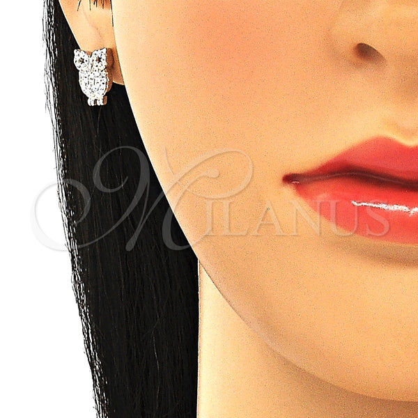 Arete Dormilona 02.336.0176 Plata Rodinada, Diseño de Búho, con Zirconia Cubica Blanca, Pulido, Rodinado