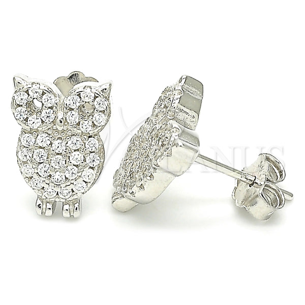 Arete Dormilona 02.336.0176 Plata Rodinada, Diseño de Búho, con Zirconia Cubica Blanca, Pulido, Rodinado