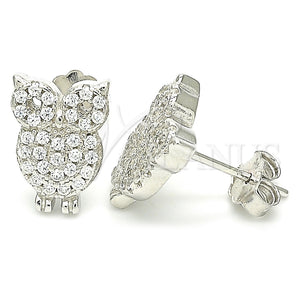 Arete Dormilona 02.336.0176 Plata Rodinada, Diseño de Búho, con Zirconia Cubica Blanca, Pulido, Rodinado