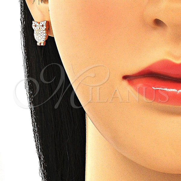 Arete Dormilona 02.336.0176.1 Plata Rodinada, Diseño de Búho, con Zirconia Cubica Blanca, Pulido, Tono Rosado