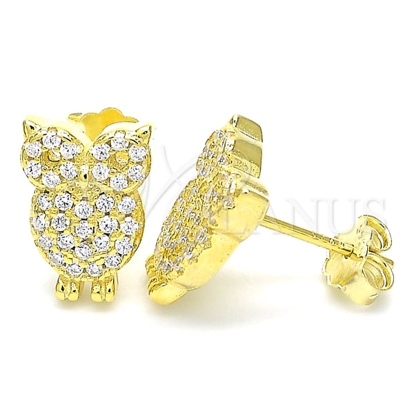 Arete Dormilona 02.336.0176.2 Plata Rodinada, Diseño de Búho, con Zirconia Cubica Blanca, Pulido, Tono Dorado