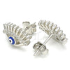 Arete Dormilona 02.336.0177 Plata Rodinada, Diseño de Ojo Griego, con Zirconia Cubica Blanca, Esmaltado Azul, Rodinado
