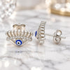 Arete Dormilona 02.336.0177 Plata Rodinada, Diseño de Ojo Griego, con Zirconia Cubica Blanca, Esmaltado Azul, Rodinado