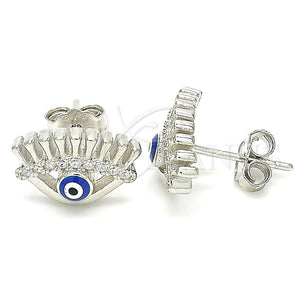 Arete Dormilona 02.336.0177 Plata Rodinada, Diseño de Ojo Griego, con Zirconia Cubica Blanca, Esmaltado Azul, Rodinado
