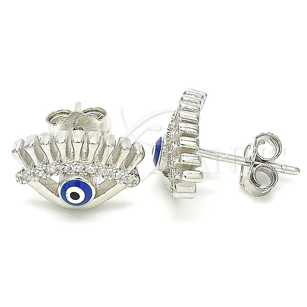 Arete Dormilona 02.336.0177 Plata Rodinada, Diseño de Ojo Griego, con Zirconia Cubica Blanca, Esmaltado Azul, Rodinado
