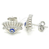 Arete Dormilona 02.336.0177 Plata Rodinada, Diseño de Ojo Griego, con Zirconia Cubica Blanca, Esmaltado Azul, Rodinado