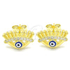 Arete Dormilona 02.336.0177.2 Plata Rodinada, Diseño de Ojo Griego, con Zirconia Cubica Blanca, Esmaltado Azul, Tono Dorado