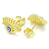 Arete Dormilona 02.336.0177.2 Plata Rodinada, Diseño de Ojo Griego, con Zirconia Cubica Blanca, Esmaltado Azul, Tono Dorado