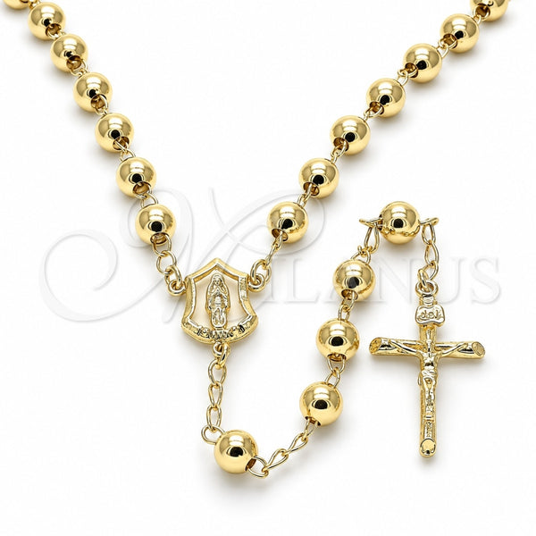 Rosario Mediano 09.213.0012.26 Oro Laminado, Diseño de Guadalupe y Crucifijo, Pulido, Tono Dorado