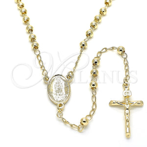 Rosario Fino 09.213.0021.24 Oro Laminado, Diseño de Guadalupe y Crucifijo, Pulido, Tono Dorado