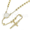 Rosario Fino 09.213.0022.24 Oro Laminado, Diseño de San Benito y Crucifijo, Pulido, Tono Dorado