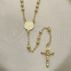 Rosario Fino 09.213.0022.24 Oro Laminado, Diseño de San Benito y Crucifijo, Pulido, Tono Dorado