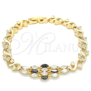Pulsera Elegante 03.210.0136.07 Oro Laminado, Diseño de Corazón, con Negro and Blanca Zirconia Cubica, Pulido, Tono Dorado (07 MM Thickness, 7 Inches Length)