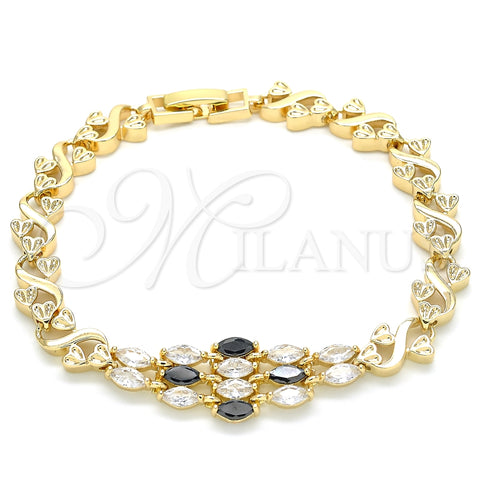 Pulsera Elegante 03.210.0136.07 Oro Laminado, Diseño de Corazón, con Negro and Blanca Zirconia Cubica, Pulido, Tono Dorado (07 MM Thickness, 7 Inches Length)