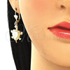Juego de Arete y Dije de Adulto 10.351.0005 Oro Laminado, Diseño de Tortuga, Esmaltado Blanco, Tono Dorado