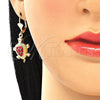 Juego de Arete y Dije de Adulto 10.351.0005.1 Oro Laminado, Diseño de Tortuga, Esmaltado Rojo, Tono Dorado