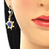 Juego de Arete y Dije de Adulto 10.351.0005.2 Oro Laminado, Diseño de Tortuga, Esmaltado Azul, Tono Dorado
