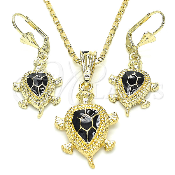 Juego de Arete y Dije de Adulto 10.351.0005.3 Oro Laminado, Diseño de Tortuga, Esmaltado Negro, Tono Dorado