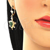 Juego de Arete y Dije de Adulto 10.351.0005.4 Oro Laminado, Diseño de Tortuga, Esmaltado Verde, Tono Dorado