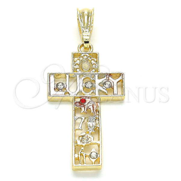 Dije Religioso 05.351.0058 Oro Laminado, Diseño de Cruz y Búho, con Granate and Blanca Cristal, Pulido, Tres Tonos