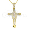 Dije Religioso 05.351.0059 Oro Laminado, Diseño de Cruz y Guadalupe, con Cristal Blanca, Pulido, Tres Tonos