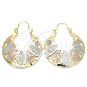 Argolla Mediana 02.351.0043.30 Oro Laminado, Diseño de Guadalupe y Flor, Pulido, Tres Tonos